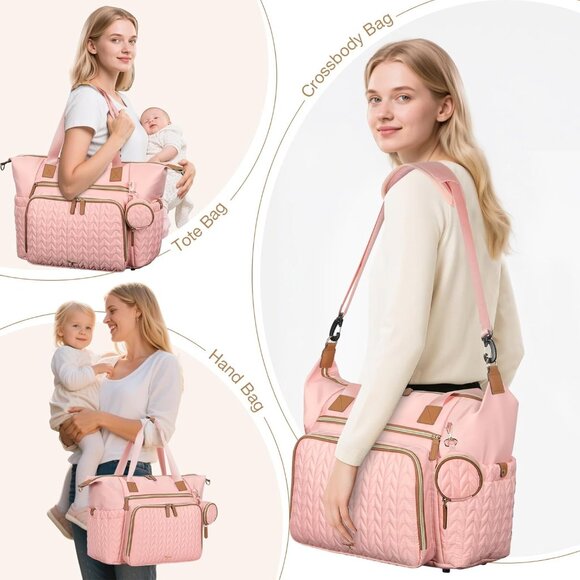 Stylish Pink Diaper Tote for Moms & Dads - Waterproof with Pacifier Case - Picture 6 of 7